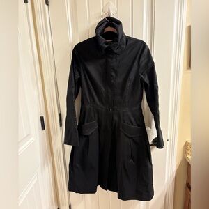 Samuel Dong dramatic black trench rain coat sz S dressy READ